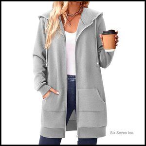 Zip Up Fleece Hoodie Oversized Tunic Sweatshirt with Kangaroo Pockets